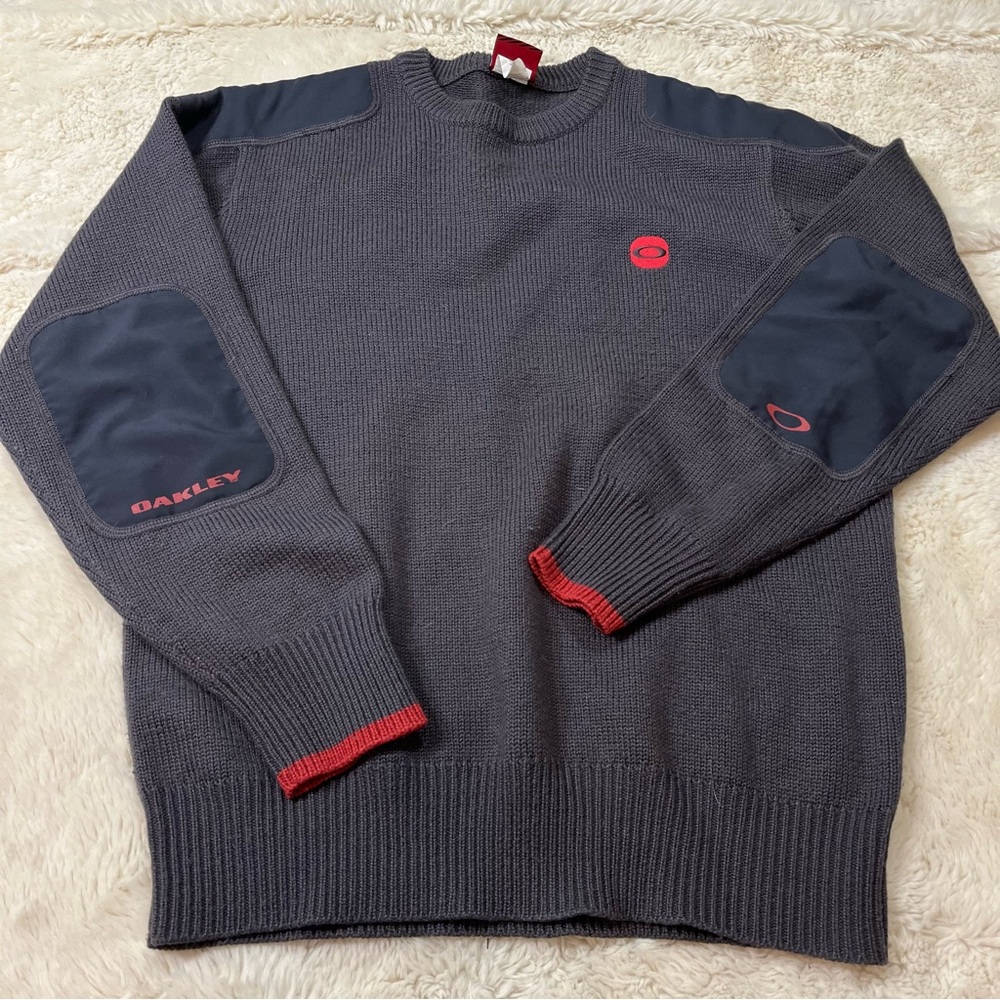 Oakley Military Style Nylon Elbows/Shoulders Sweater Grey  Pullover Jumper Sz L